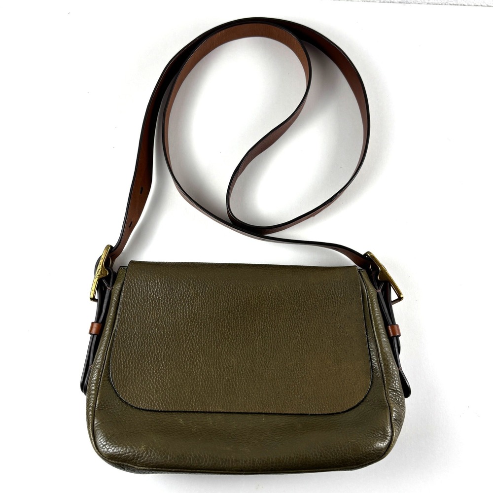 Fossil Crossbody Bag Women Small Olive Green Pebbled Leather Saddle Bag Western